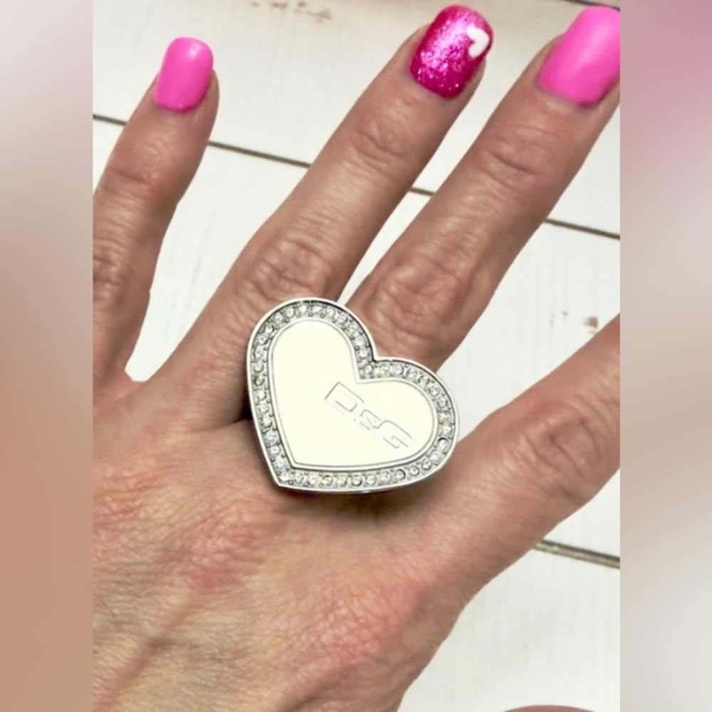 NEW Dolce & Gabbana 
Stainless Steel Silver Rhinestone 
Heart Ring